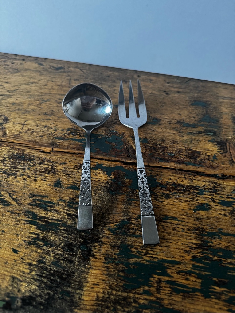 Decorative Silver-Tone Serving Fork and Spoon Set